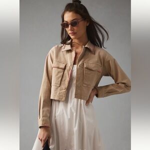 Pilcro Cropped Tan Jacket with Pink Trim